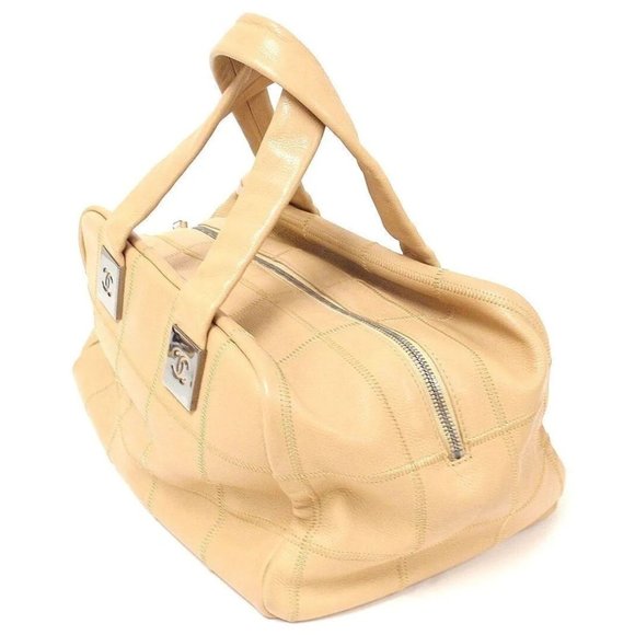 AUTHENTIC 2004 CHANEL LAX SQUARE STITCH CAFE o'LAIT SOFT CAVIAR LEATHER HANDBAG - Picture 4 of 12